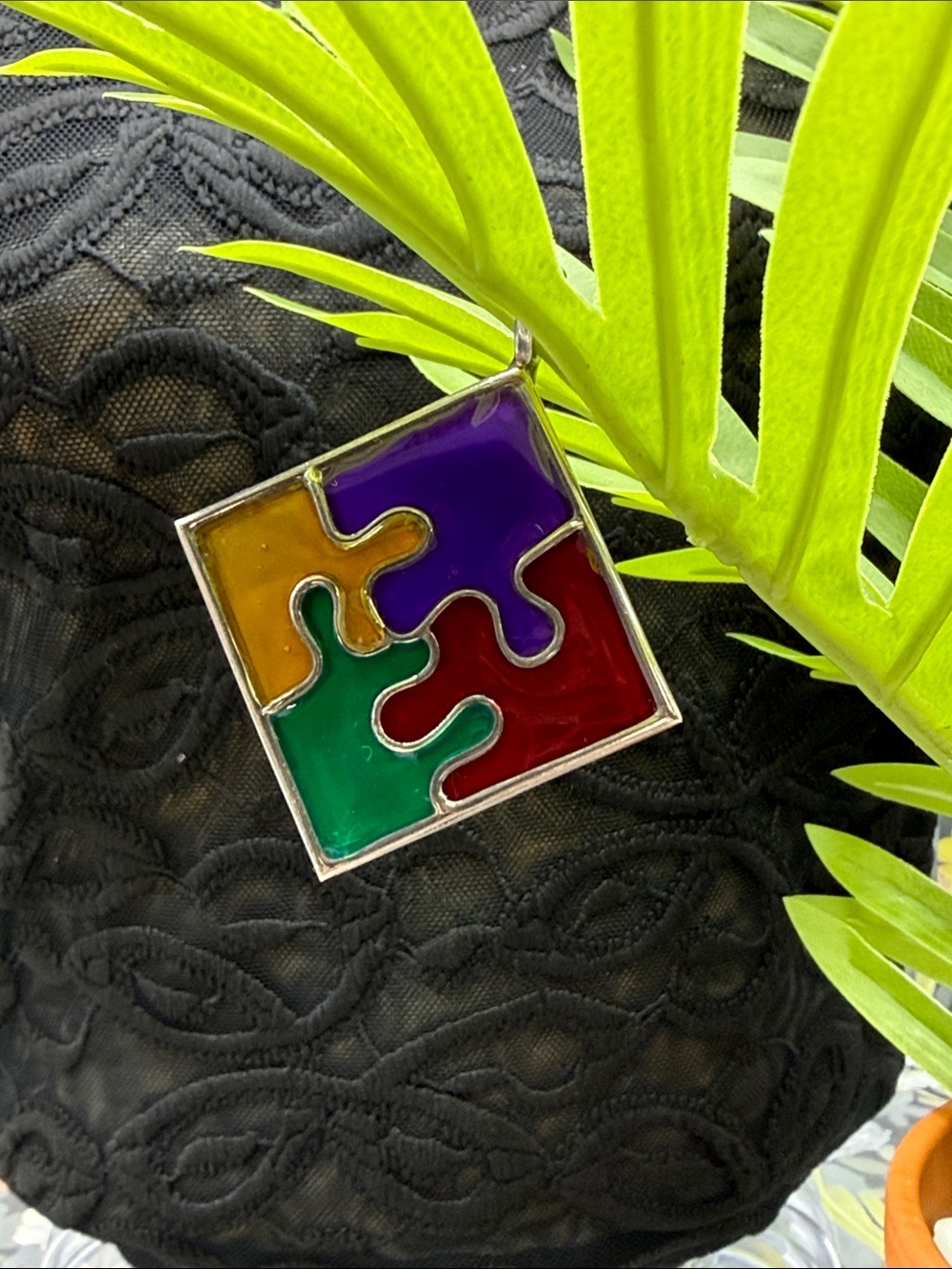 Peter Stone 925 Sterling Autism Awareness Interlocking Puzzle piece pendant